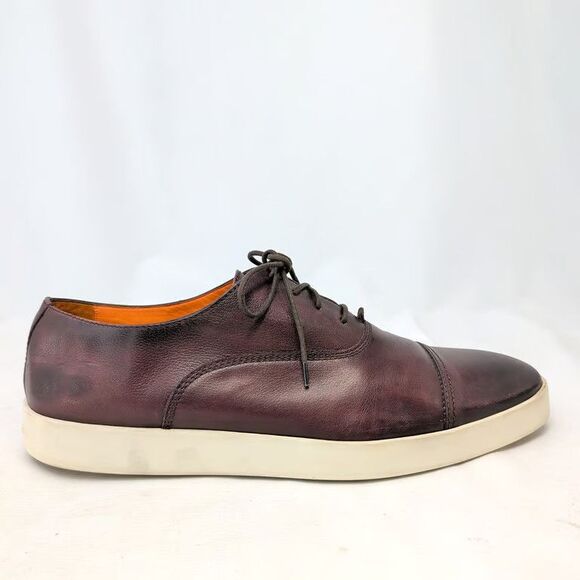 Santoni Mens Cap Toe Oxford Sneaker Brown Leather Shoes Size 12 Made in Italy main image 7